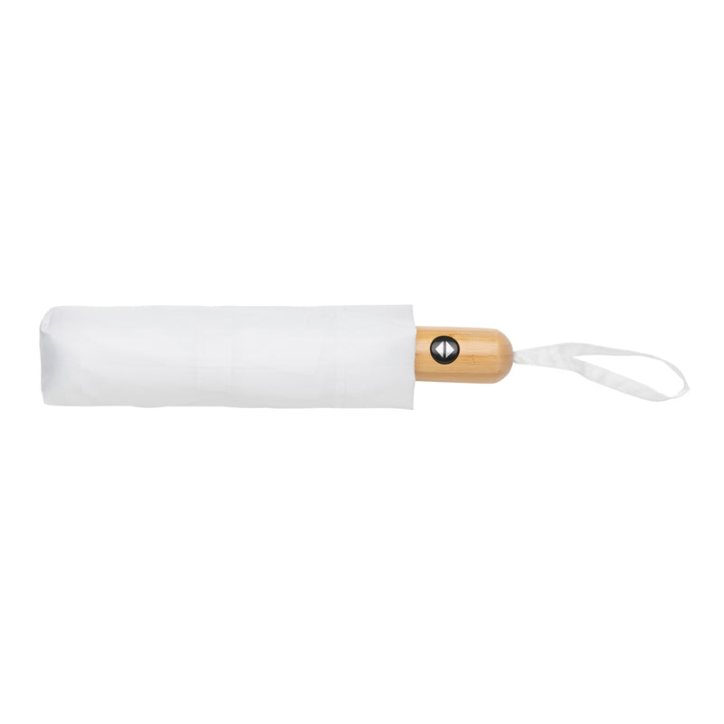 Load image into Gallery viewer, 21-inch Impact AWARE™ RPET bamboo auto open/close umbrella by XD Collection, featuring a durable canopy and bamboo handle.
