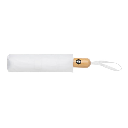 21-inch Impact AWARE™ RPET bamboo auto open/close umbrella by XD Collection, featuring a durable canopy and bamboo handle.