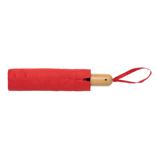 21-inch Impact AWARE™ RPET bamboo auto open/close umbrella by XD Collection, featuring eco-friendly design and sturdy canopy.