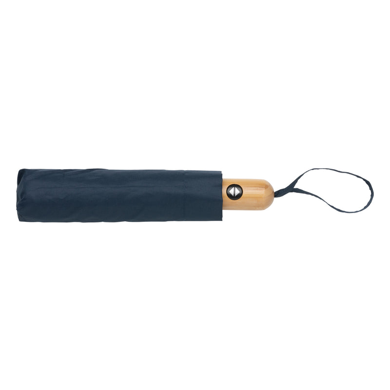 Load image into Gallery viewer, 21-inch Impact AWARE™ RPET bamboo auto open/close umbrella by XD Collection, featuring a sleek design and bamboo handle.

