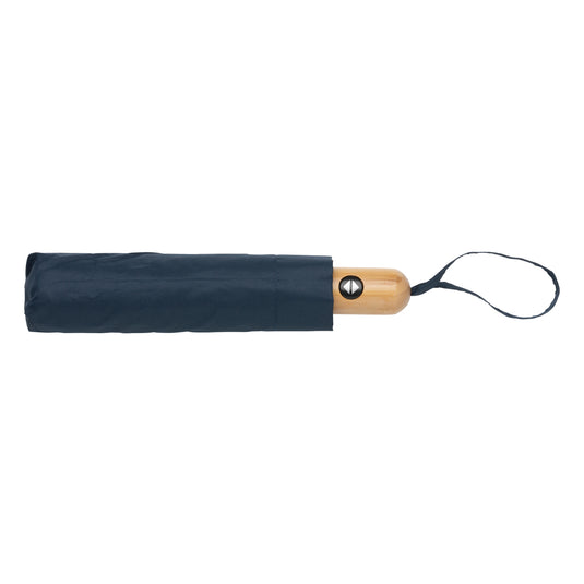 21-inch Impact AWARE™ RPET bamboo auto open/close umbrella by XD Collection, featuring a sleek design and bamboo handle.