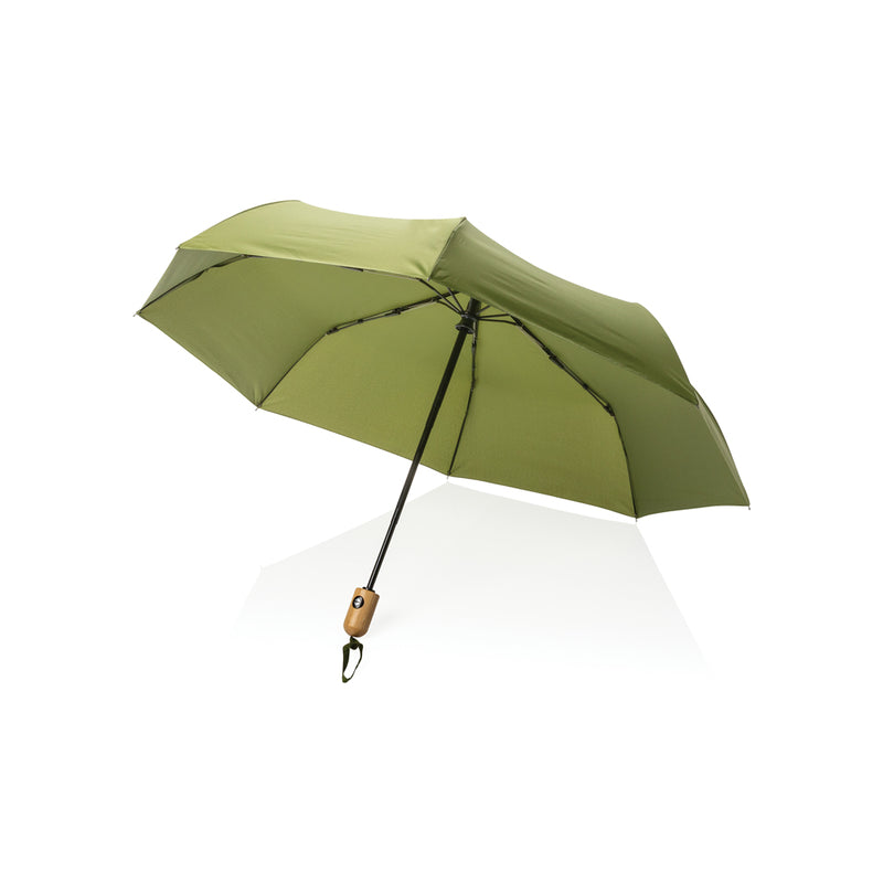 Load image into Gallery viewer, XD Collection 21-inch Impact AWARE™ RPET bamboo auto open/close umbrella with 190T canopy, eco-friendly and stylish.
