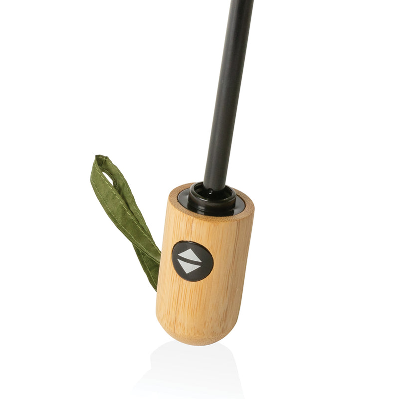 Load image into Gallery viewer, XD Collection 21-inch Impact AWARE™ RPET bamboo auto open/close umbrella, lightweight with bamboo handle and colorful canopy.
