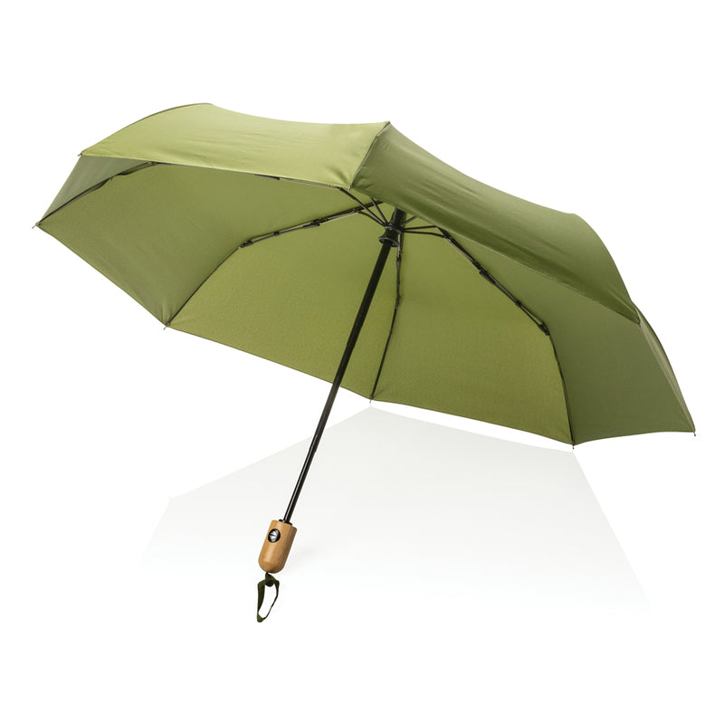 Load image into Gallery viewer, XD Collection 21-inch Impact AWARE™ RPET bamboo auto open/close umbrella with 190T canopy, eco-friendly and stylish design
