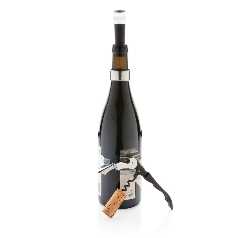 Load image into Gallery viewer, XD Collection Vino Sommelier 3-piece wine accessory set with corkscrew, foil cutter, and wine pourer for home wine tasting.
