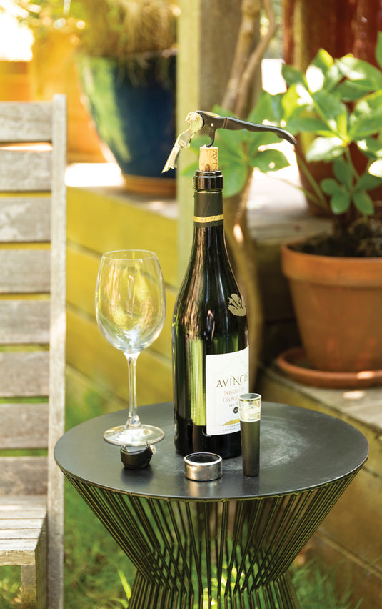XD Collection Vino Sommelier 3-piece set with wine opener, foil cutter, and pourer for home wine tasting.