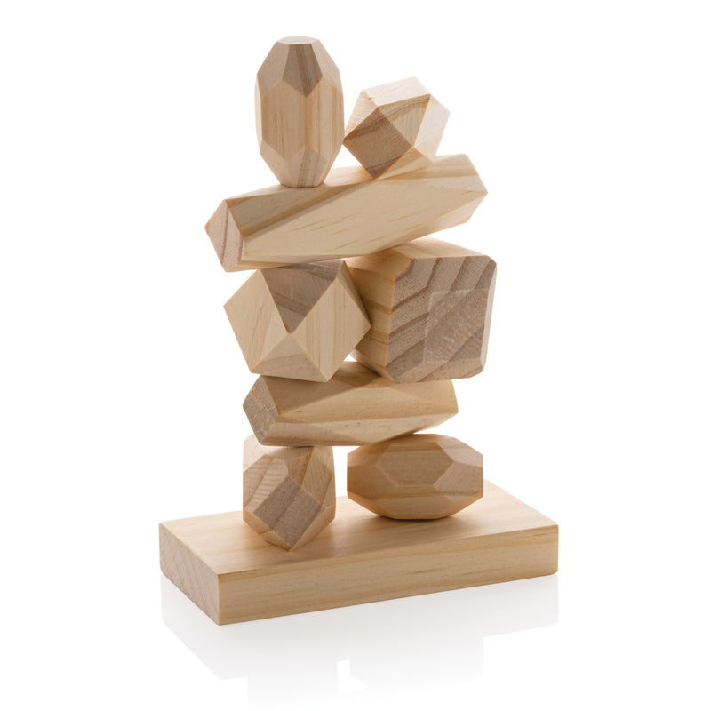 Load image into Gallery viewer, Ukiyo Crios wooden balancing rocks in pouch for home decor, featuring natural wooden stones arranged for balance and aesthetic appeal.

