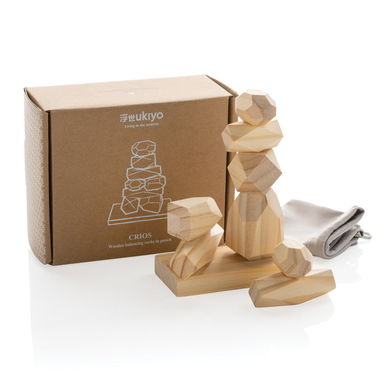 Load image into Gallery viewer, Ukiyo Crios wooden balancing rocks set in pouch, decorative home decor for stability and aesthetic appeal.
