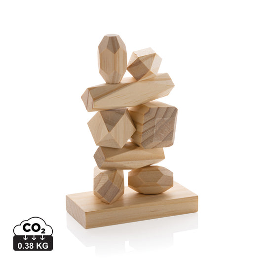 Ukiyo Crios wooden balancing rocks set in pouch for home decor and mindfulness, featuring smooth, natural wood stones.