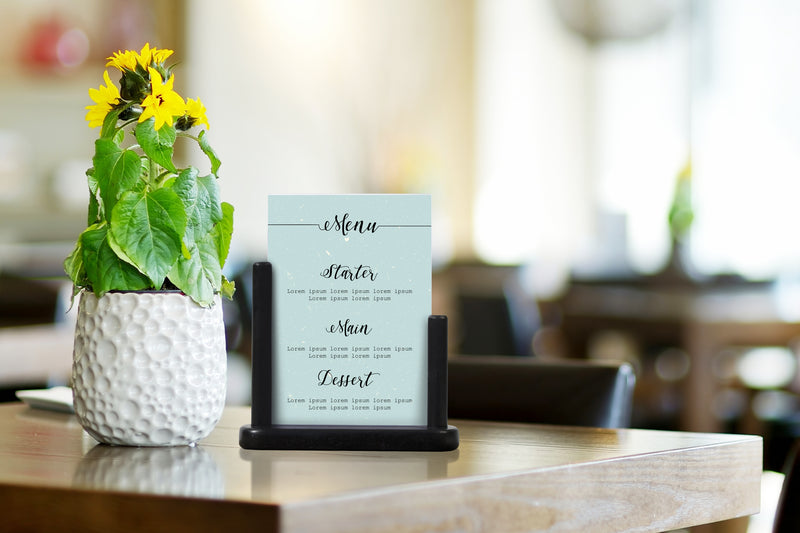 Load image into Gallery viewer, Securit Posterframes - Table - Black 17,4x15,7x5cm - Pack of 10 - in use
