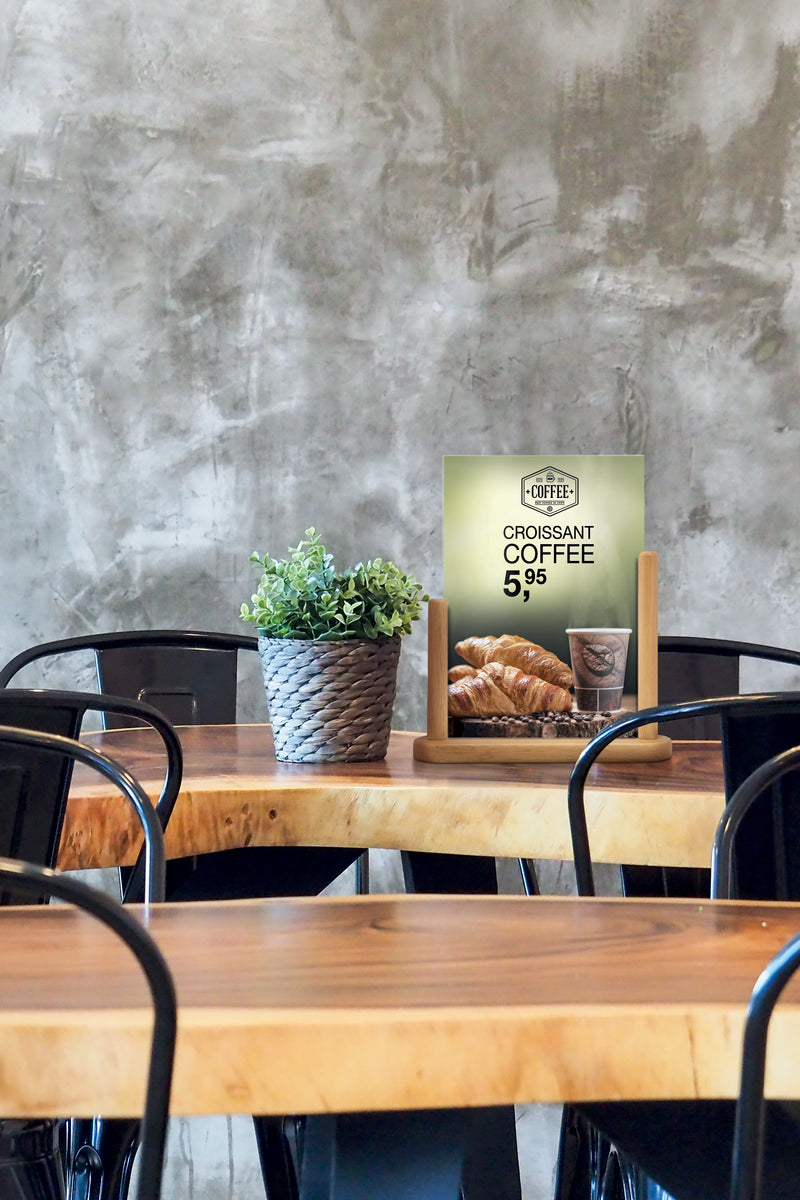 Load image into Gallery viewer, Securit Posterframes - Table - Teak 24x20x6cm - Pack of 6 - in use
