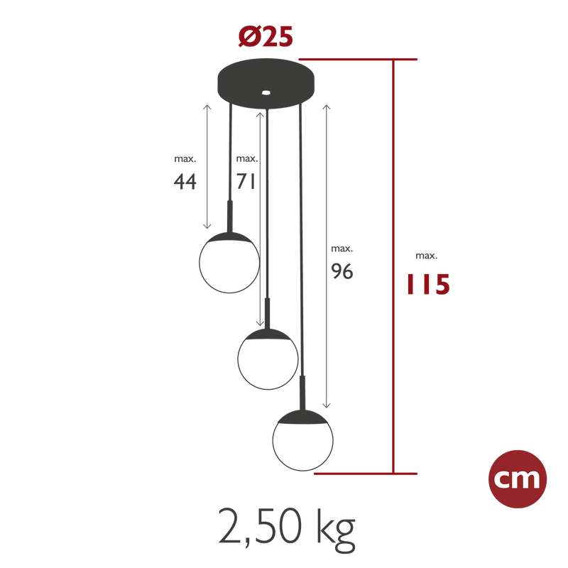 Load image into Gallery viewer, Fermob Mooon! Triple Pendant Lights Ø15 cm – dimensions
