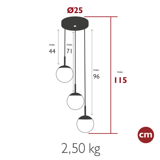 Fermob Mooon! Triple Pendant Lights Ø15 cm – dimensions