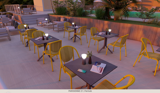 Fermob Parisienne 21 steel outdoor bistro chair with a curved back and sleek metal design, perfect for patio dining.