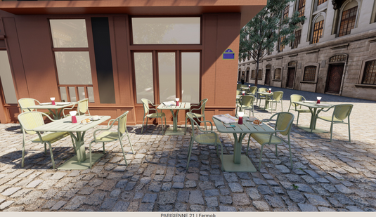 Fermob Parisienne 21 outdoor bistro steel chair in vibrant Ireland green with a classic design and curved backrest.