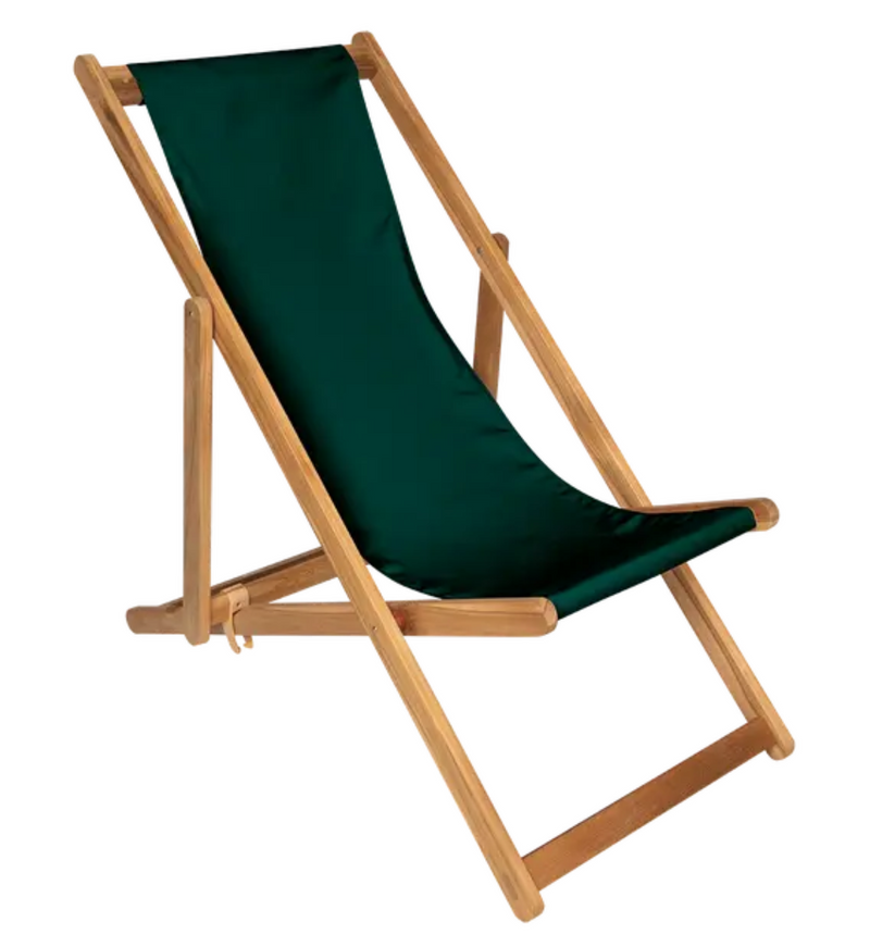 Load image into Gallery viewer, Fermob Ibiza teak deck chair in peacock green with slatted wooden seat and backrest, outdoor furniture for relaxing in style.

