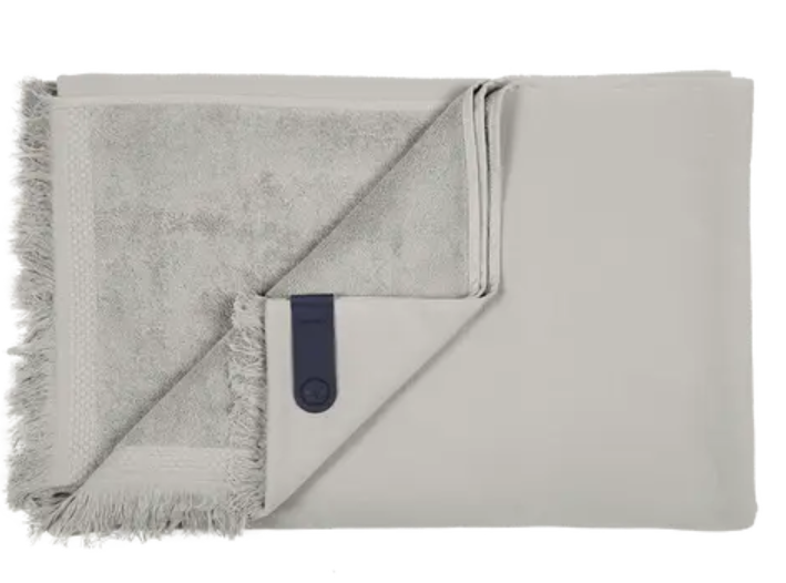 Load image into Gallery viewer, Fermob COLOR MIX Fouta towel in Pebble Grey, 200x100 cm with a vibrant multicolored pattern, made from soft, lightweight fabric.
