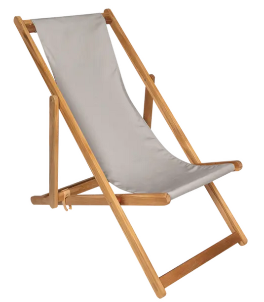 Fermob IBIZA teak deck chair with a sleek design and natural wood finish, ideal for outdoor patio or garden lounging.