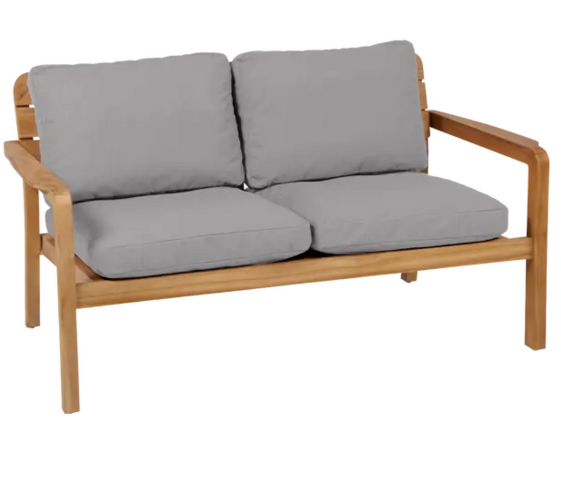 Load image into Gallery viewer, Vlaemynck LODGE solid teak outdoor 2-seater sofa with cushioned seats, suitable for patio or garden furniture.
