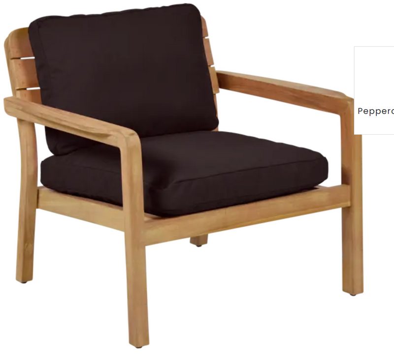 Load image into Gallery viewer, Fermob Lodge Low Armchair in brown teak wood, outdoor teak armchair with a low, comfortable design for hotel terrace seating.
