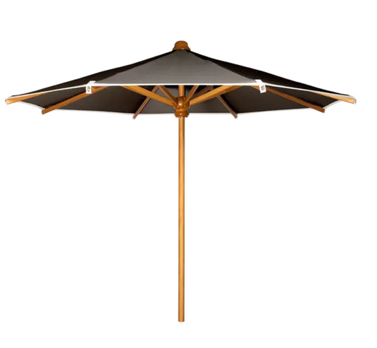 Fermob KOTO teak parasol with 250cm diameter in Peppercorn Brown, ideal for terrace or garden shade.