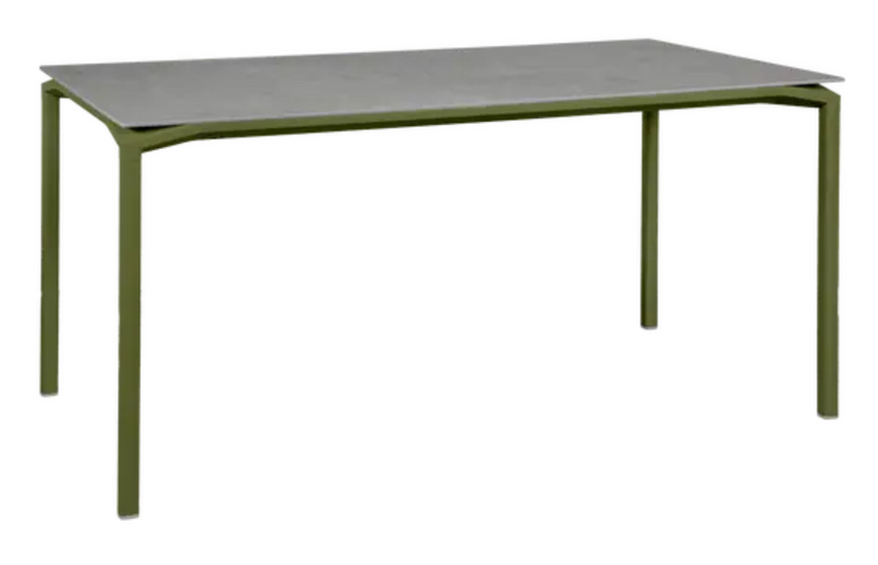 Load image into Gallery viewer, Fermob CALVI Creta Mineral dining table in Pesto Grey with 160x80 cm surface, six-seater for dining room or patio.
