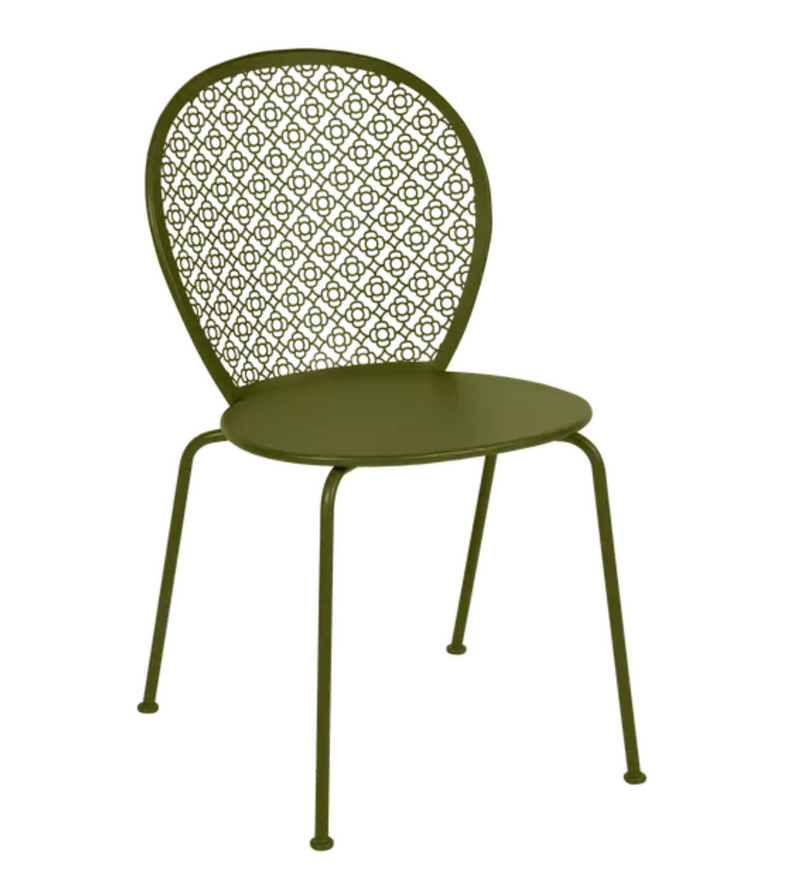 Load image into Gallery viewer, Colorful Fermob Lorette Chair made of metal, designed for outdoor use, featuring a vibrant pesto green finish.

