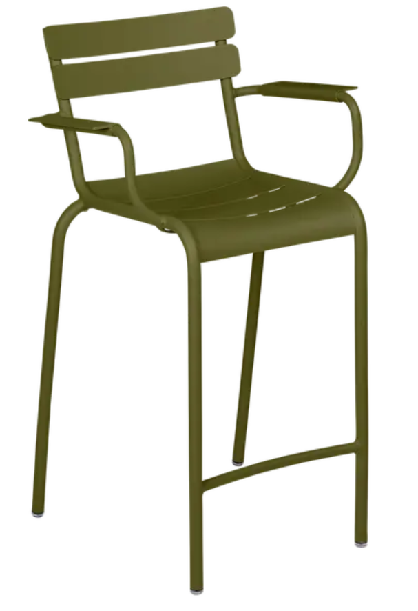 Load image into Gallery viewer, Luxembourg high bar armchair by Fermob featuring a modern design with a Pesto green finish, ideal for stylish indoor or outdoor seating.

