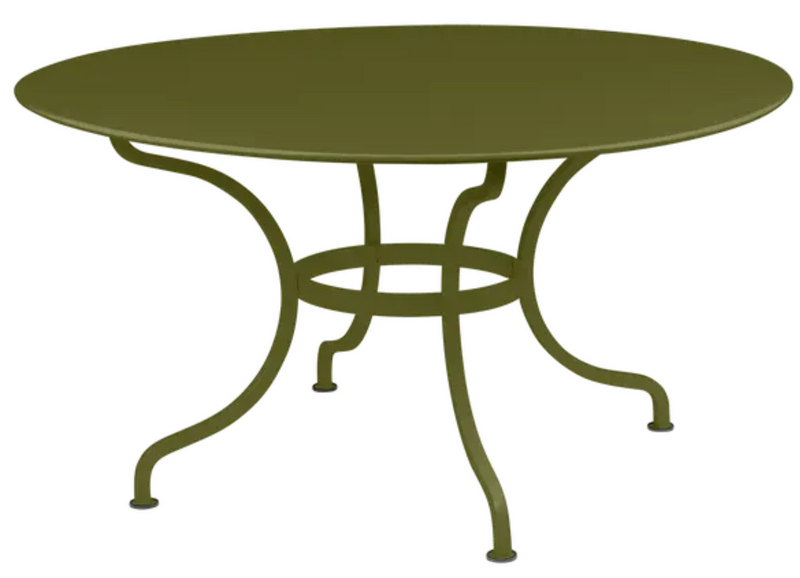 Load image into Gallery viewer, Fermob Romane round table with 137cm diameter, seating up to 8 guests, shown in a vibrant green color.
