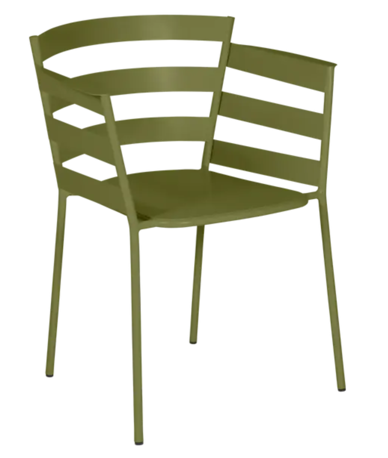 Load image into Gallery viewer, Fermob Pesto RYTHMIC outdoor armchair with a modern, curved design and vibrant green color, perfect for outdoor seating.
