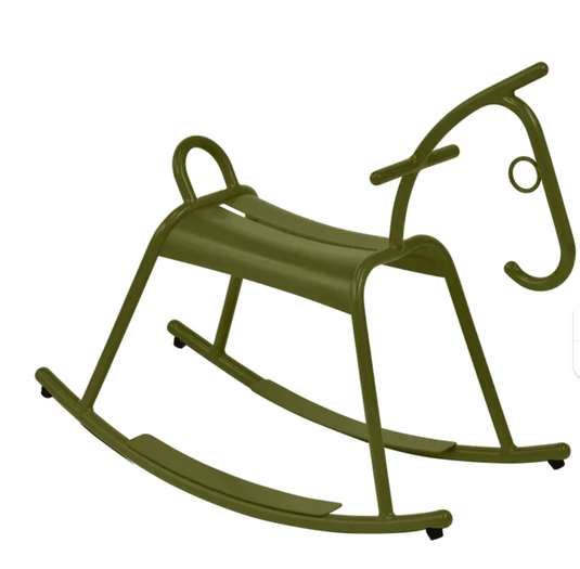 Fermob ADADA rocking horse in Pesto White, designed for kids' restaurant corner or waiting area furniture.