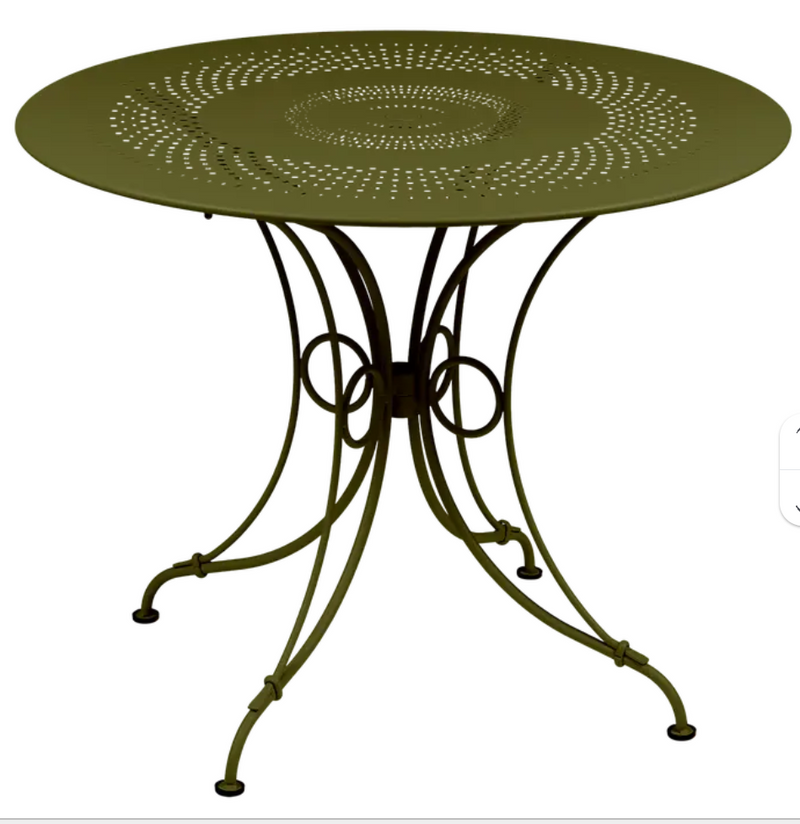 Load image into Gallery viewer, Fermob 1900 outdoor table with a 96cm diameter, round metal table for garden or patio outdoor furniture.
