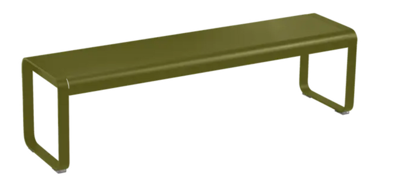 Load image into Gallery viewer, Fermob Bellevie outdoor bench in Pesto color, featuring a sleek, modern design ideal for garden or patio seating.
