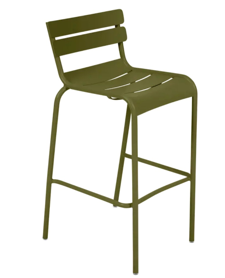 Load image into Gallery viewer, Luxembourg Bar Chair by Fermob in Pesto Green, metal bar armchair with a sleek, modern design suitable for pub or bar settings.
