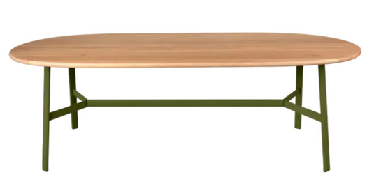 Pesto green Fermob SO'O Oval 220x95 cm oak dining table with 8-seater, solid wood construction, modern design for dining room.