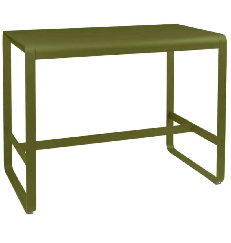 Load image into Gallery viewer, Fermob Bellevie high lounge table, 140x80 cm, outdoor metal furniture with a green pesto finish and sleek modern design.

