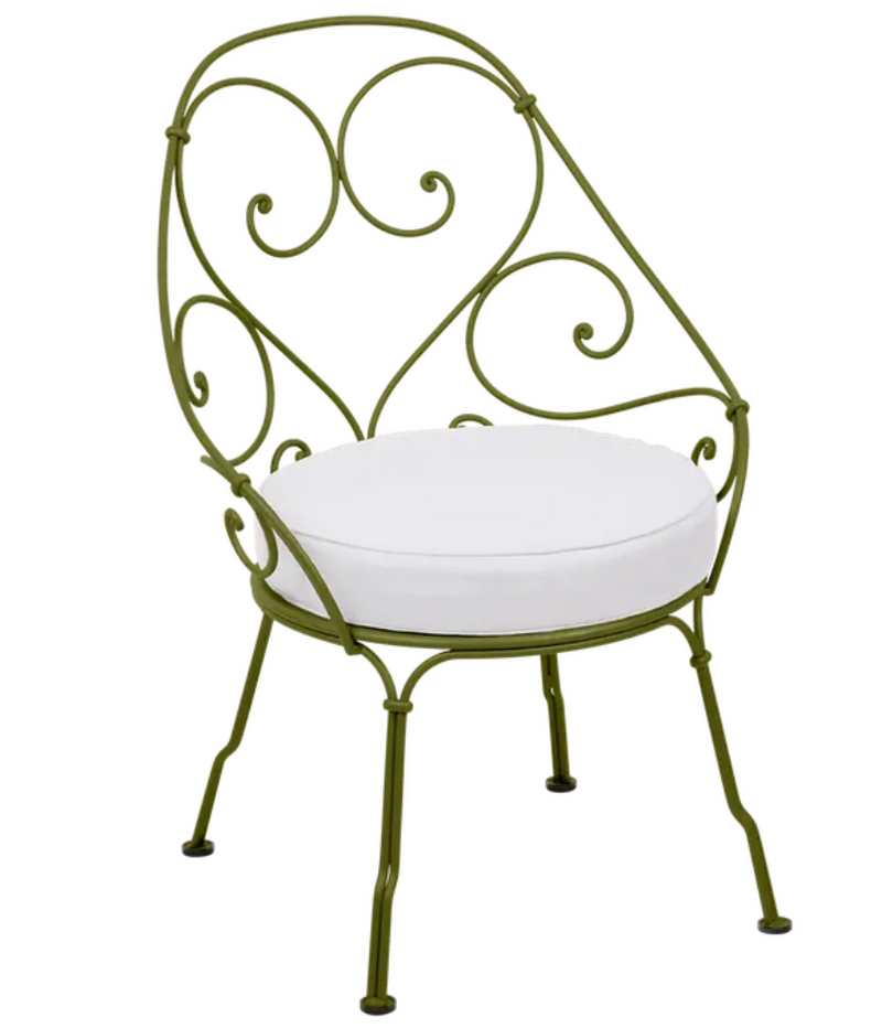 Load image into Gallery viewer, Fermob Pesto Off White Cabriolet outdoor armchair with metal frame, stylish and comfortable for garden or patio spaces.
