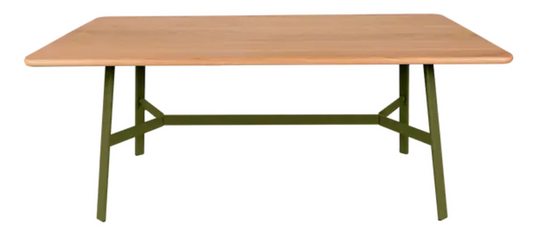 Fermob SO'O 180x90 cm oak dining table with six seats, showcasing natural oak wood with a smooth surface and sturdy legs.
