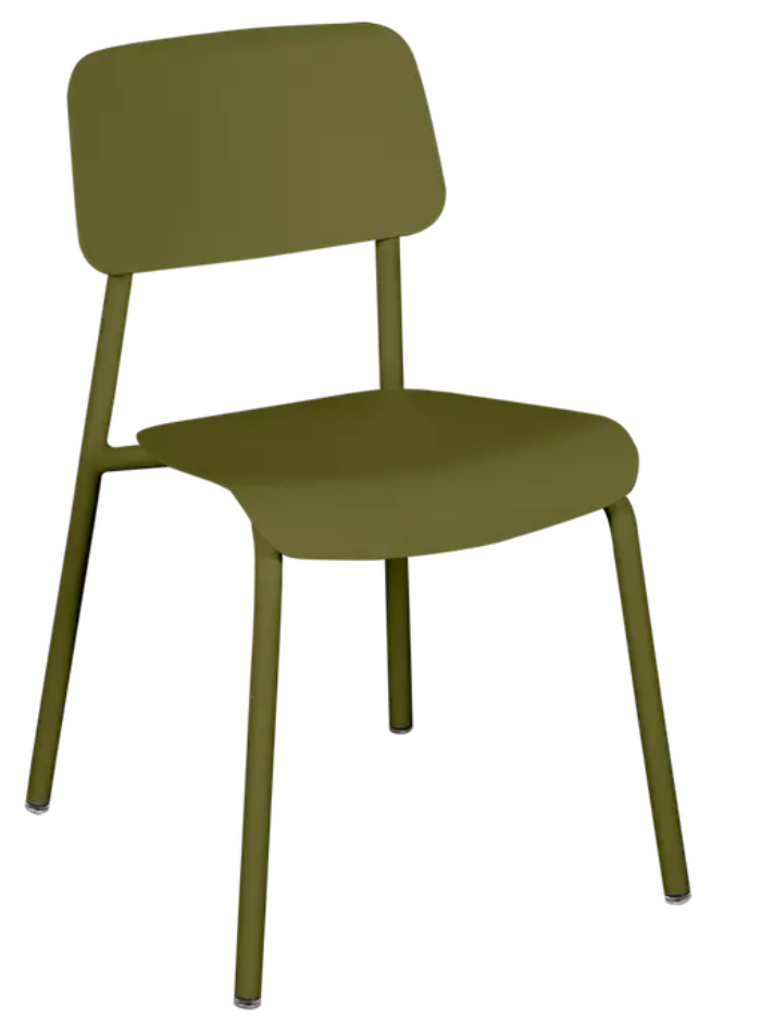Load image into Gallery viewer, Fermob Pesto Studie outdoor chair with a sleek design, featuring a curved seat and backrest in vibrant green color.
