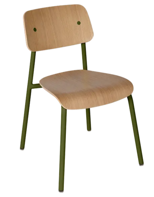 Fermob Studie Oak Chair with natural oak finish, featuring a sleek design suitable for office, restaurant, or home use.