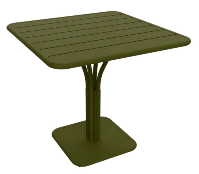 Load image into Gallery viewer, White Luxembourg Fermob outdoor pedestal table measuring 80x80 cm, with a sleek, modern design ideal for outdoor spaces.
