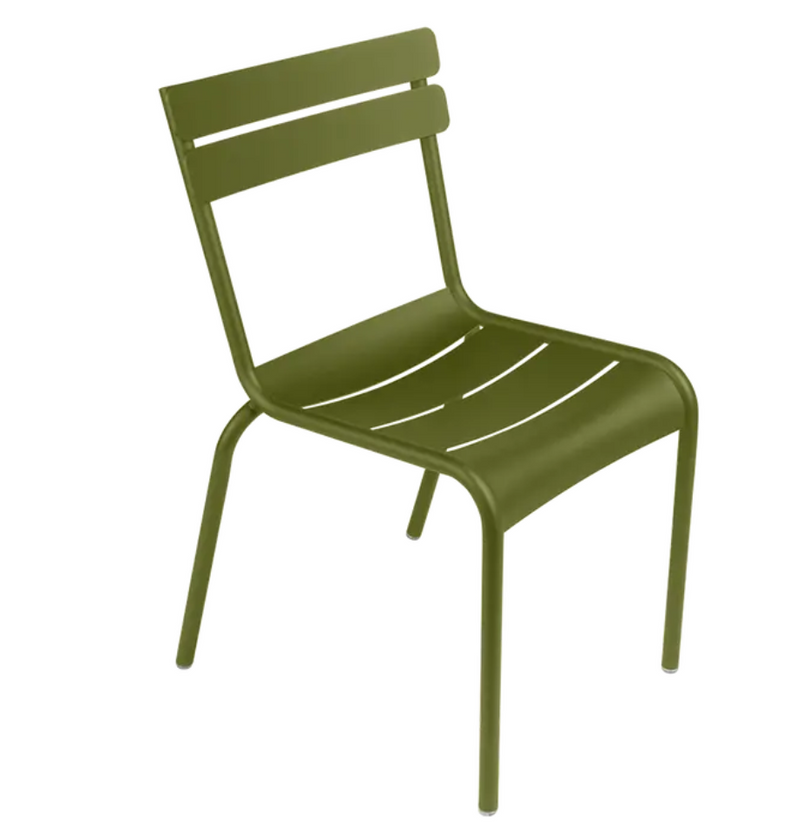 Load image into Gallery viewer, Fermob Luxembourg armchair in Pesto green, metal frame, stackable design, ideal for outdoor or restaurant seating.
