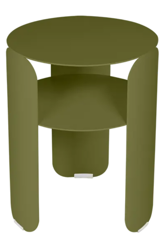 Fermob Bebop side table with 35cm diameter, anthracite metal finish, outdoor offset table design.