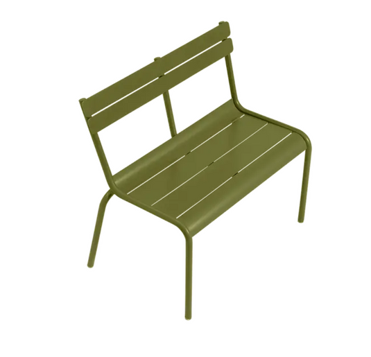 Child-sized Luxembourg Kid Bench by Fermob, featuring a colorful, durable corner bench design for kids' restaurant or play areas.