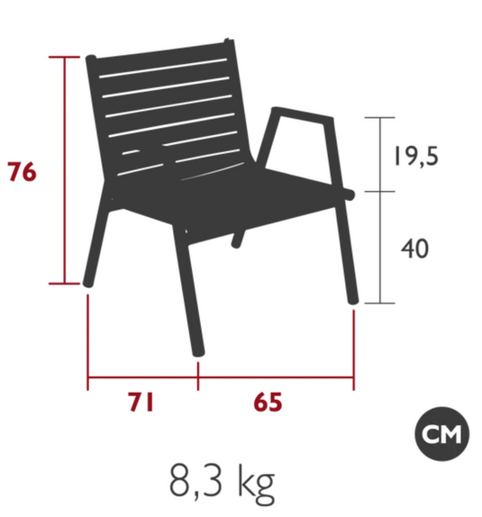 Fermob Pilotis teak low armchair with sleek outdoor design, showcasing smooth wooden finish and modern outdoor furniture style.
