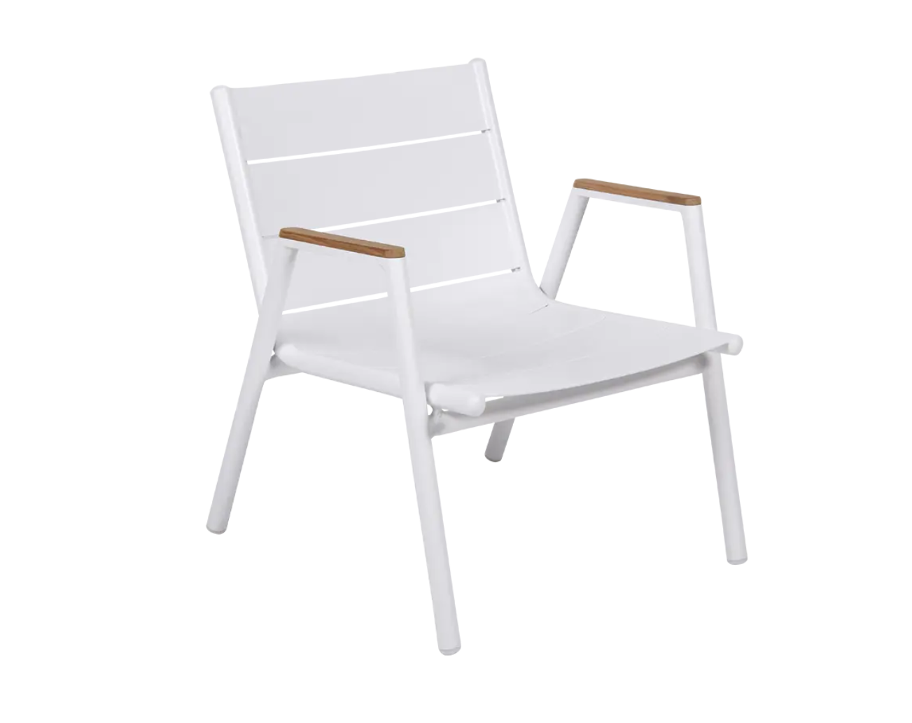 Fermob Pilotis V aluminium low armchair with teak armrests, outdoor restaurant furniture, sleek modern design