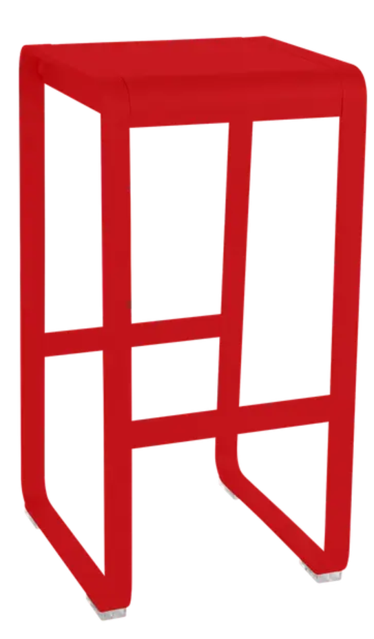 Load image into Gallery viewer, Fermob Bellevie high bar stool with a sleek outdoor design and vibrant red Poppy color, suitable for patio or bar area.
