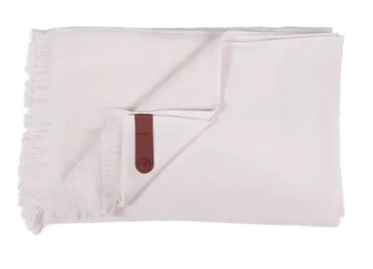 Powder pink Fermob COLOR MIX Fouta towel, 200x100 cm, displaying vibrant color patterns and soft cotton fabric.