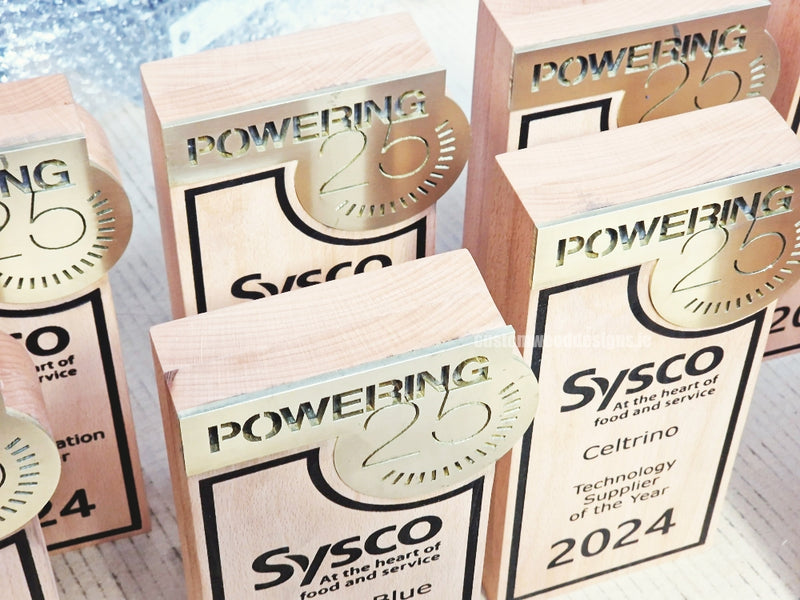 Load image into Gallery viewer, Custom wood award plaque from Custom Wood Designs with engraved inscription, suitable for trophies and recognition awards.
