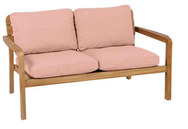 Load image into Gallery viewer, Vlaemynck LODGE solid teak 2-seater outdoor sofa with clean lines and natural wood finish, ideal for outdoor hospitality spaces.
